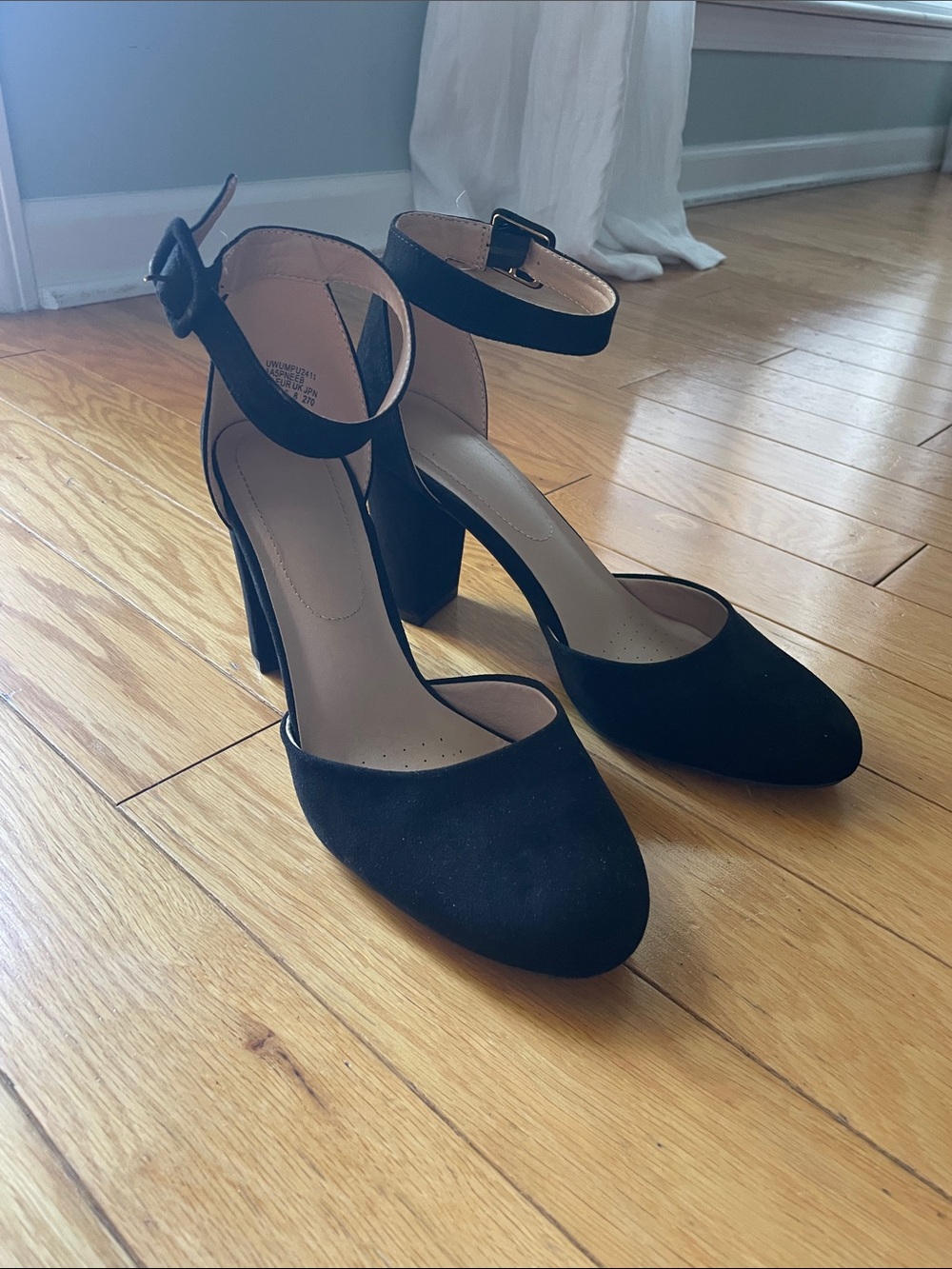 Classic Black Ankle-Strap Block Heel Pumps